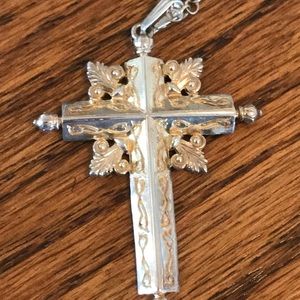 Ornate Cross Necklace Chain & Bezel Mk 925